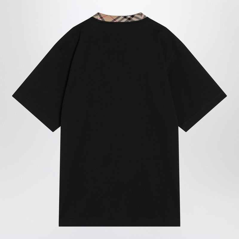 Burberry Black Cotton T-shirt With Check Finishes