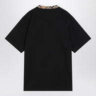 Burberry Black Cotton T-shirt With Check Finishes