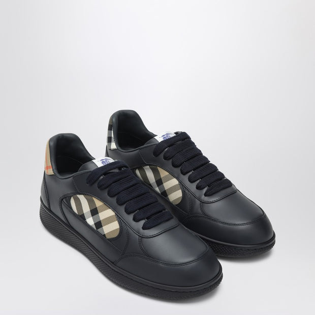 Burberry Indigo Blue Leather And Check Sneaker Terrace