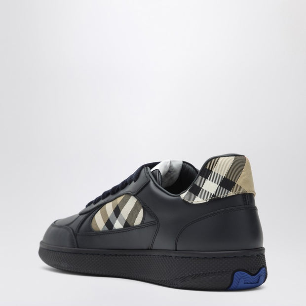 Burberry Indigo Blue Leather And Check Sneaker Terrace