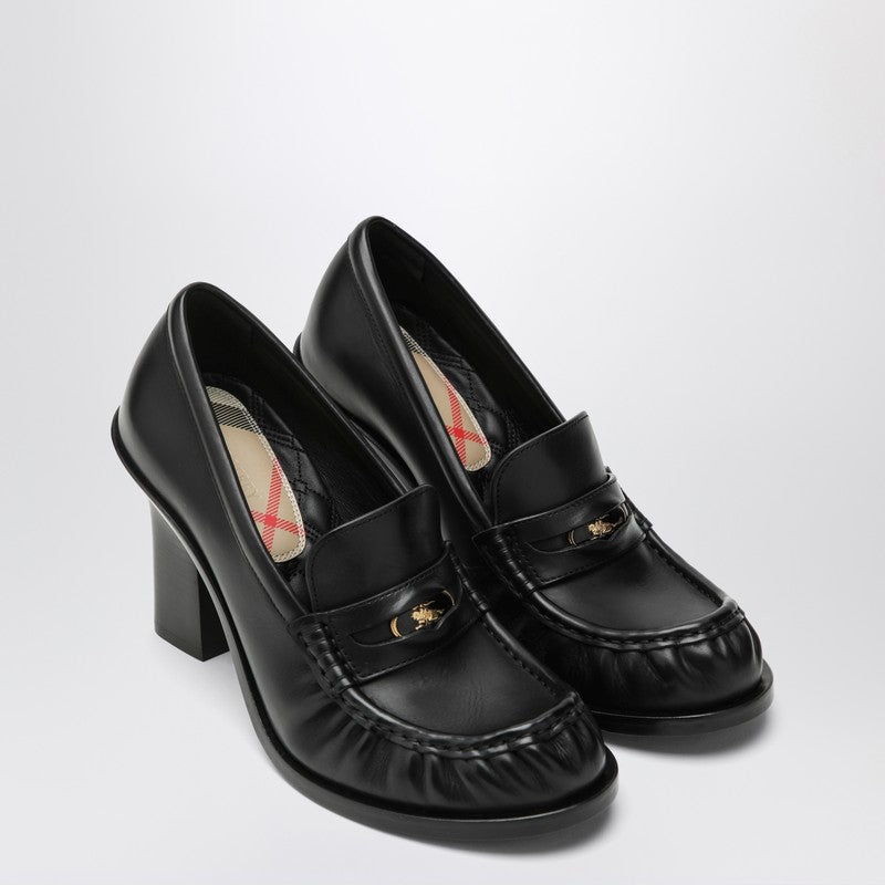 Burberry Cadet Black Leather Loafers With Heel