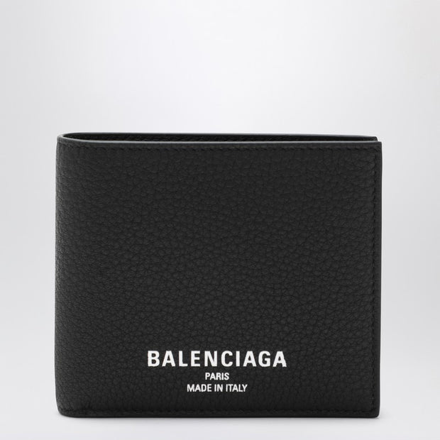 Balenciaga Black Bi-fold Credit Wallet In Hammered Leather