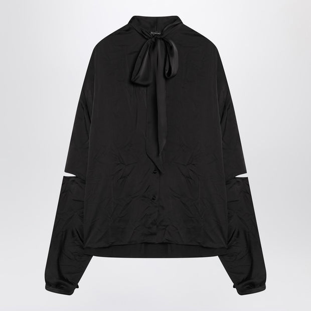 Balenciaga Black Satin Blouse With Bow