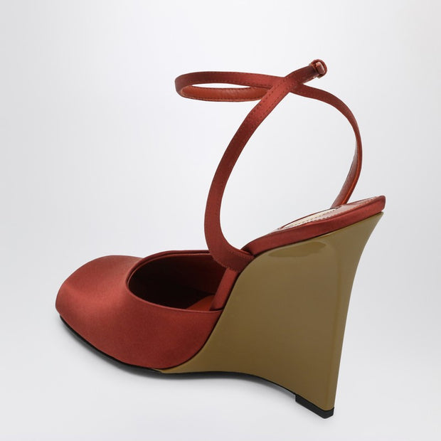 Saint Laurent Zeppe La Scandale In Satin Rust Color