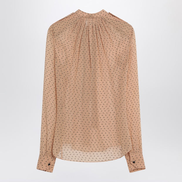 Saint Laurent Beige Polka Dot Blouse In Silk Blend
