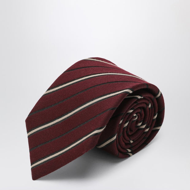 Saint Laurent Bordeaux Striped Tie In Wool And Silk