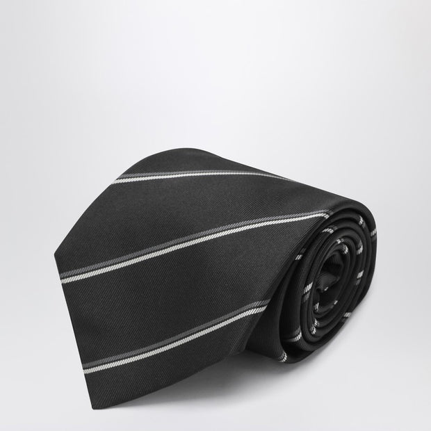 Saint Laurent Brown Striped Silk Tie