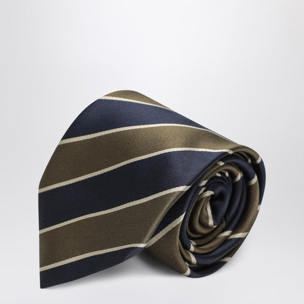 Saint Laurent Navy Blue/multicolored Striped Silk Tie