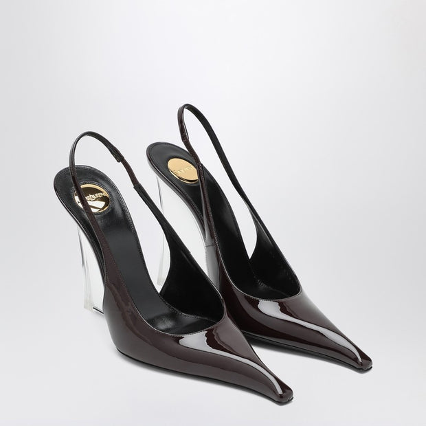 Saint Laurent Brown Shiny Leather Wedges