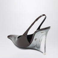 Saint Laurent Brown Shiny Leather Wedges