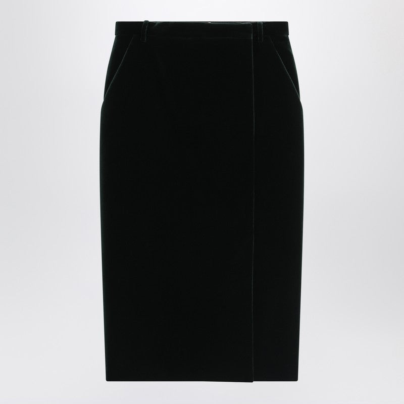 Saint Laurent Green Velvet Wrap Midi Skirt