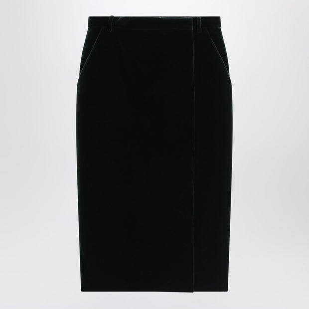 Saint Laurent Green Velvet Wrap Midi Skirt