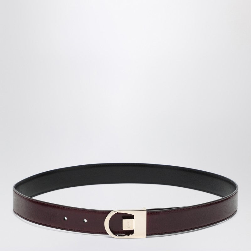 Saint Laurent Reversible Belt In Black/burgundy Leather
