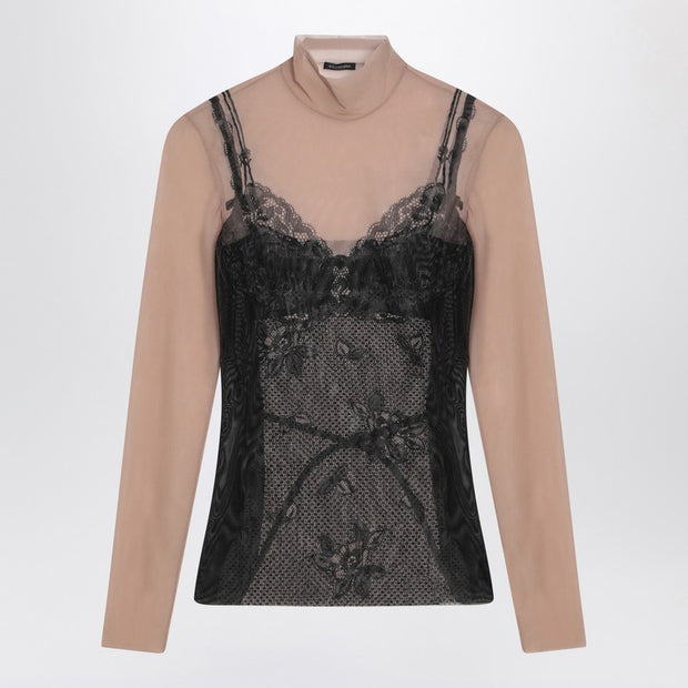 Balenciaga Black And Light Beige Trompe L''oeil Lingerie Top