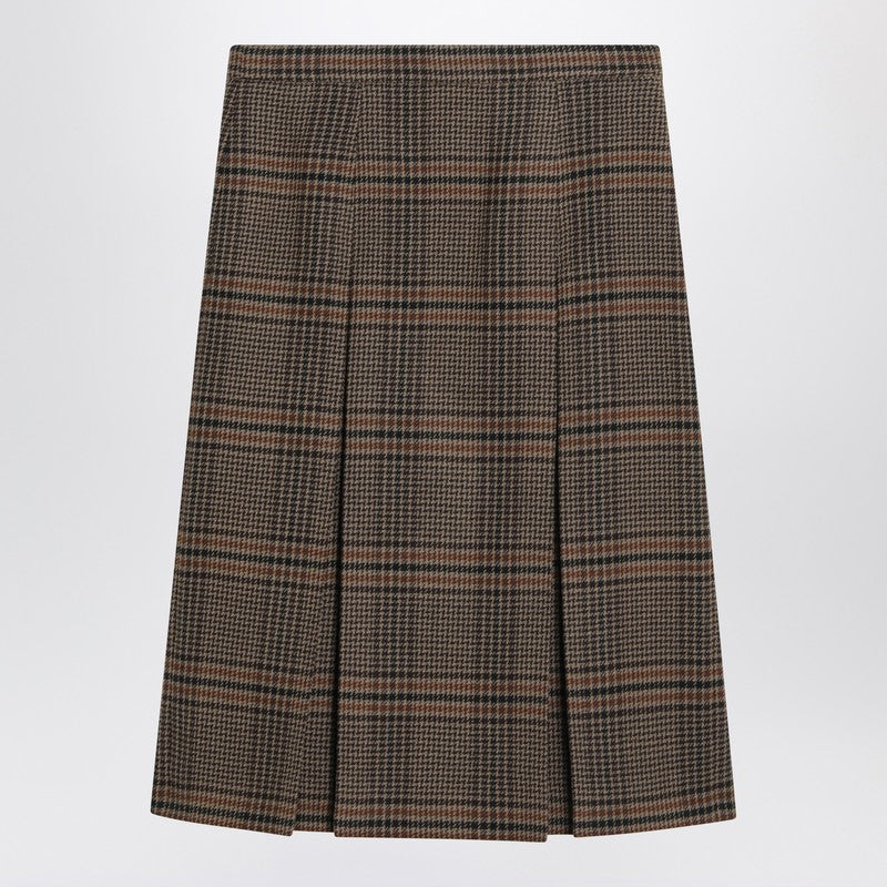 Saint Laurent Prince Of Wales Wool Midi Skirt
