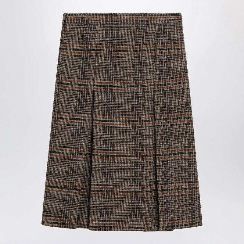 Saint Laurent Prince Of Wales Wool Midi Skirt