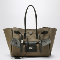 Balenciaga Carry All Bel Air Media Bag In Khaki Canvas