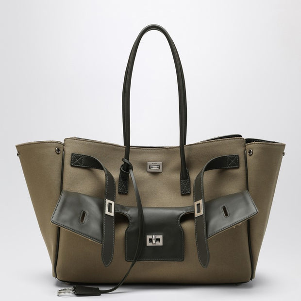 Balenciaga Carry All Bel Air Media Bag In Khaki Canvas