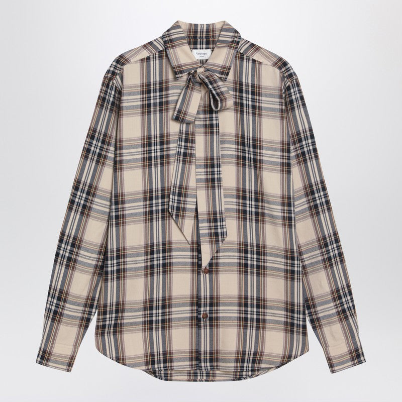 Saint Laurent Cassandre Lavallière Shirt In Tartan Cotton