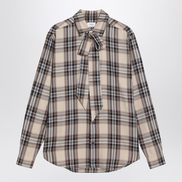 Saint Laurent Cassandre Lavallière Shirt In Tartan Cotton