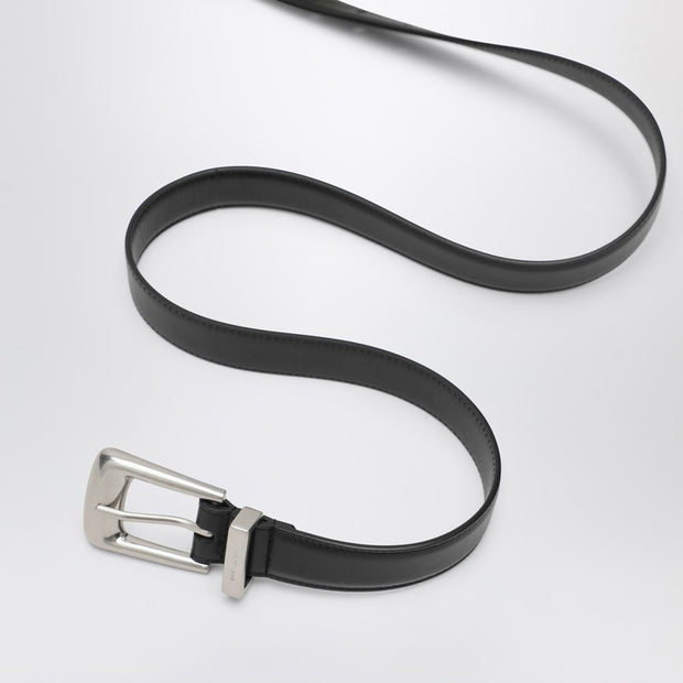 Saint Laurent Smooth Black Leather Folk Belt