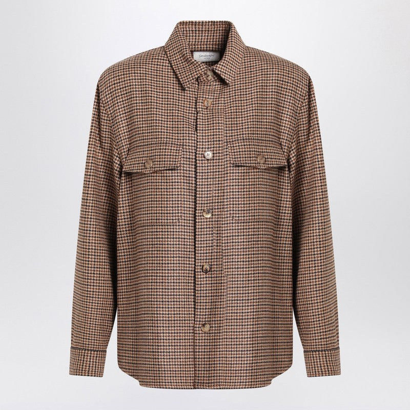 Saint Laurent Overshirt In Beige/brown/black Houndstooth