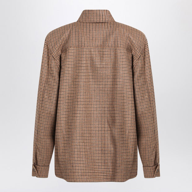Saint Laurent Overshirt In Beige/brown/black Houndstooth