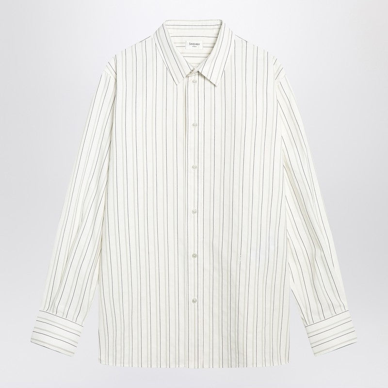 Saint Laurent White Striped Cassandre Shirt In Cotton