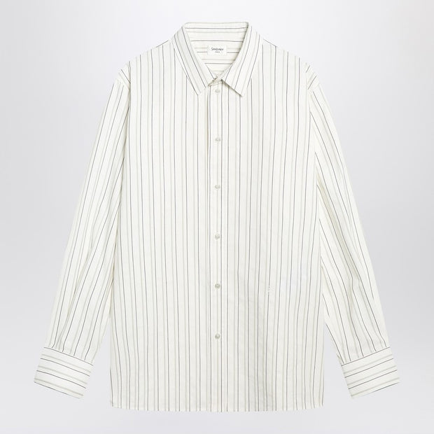 Saint Laurent White Striped Cassandre Shirt In Cotton