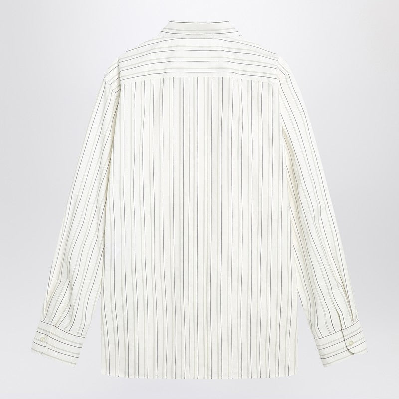 Saint Laurent White Striped Cassandre Shirt In Cotton