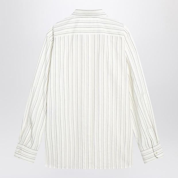 Saint Laurent White Striped Cassandre Shirt In Cotton