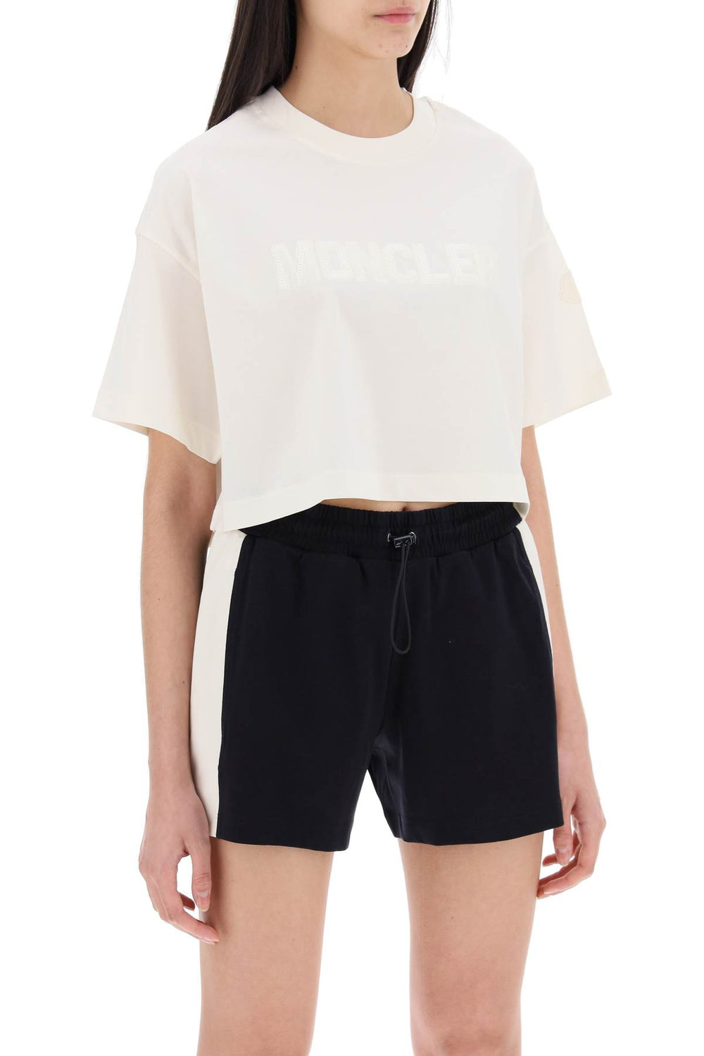 Moncler Cropped Sequin Logo T-Shirt