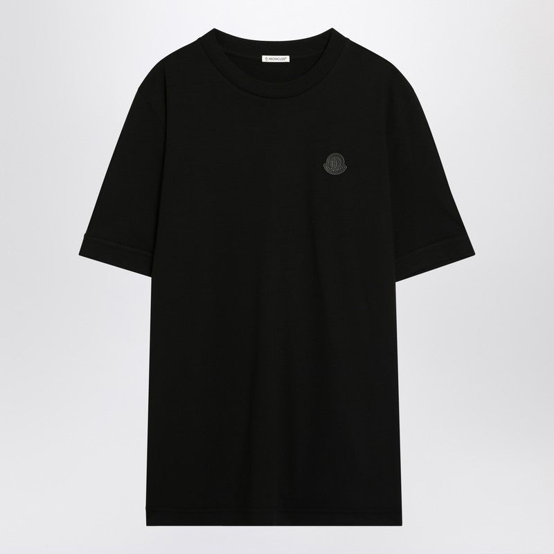 Moncler Black Cotton T-shirt With Logo Patch