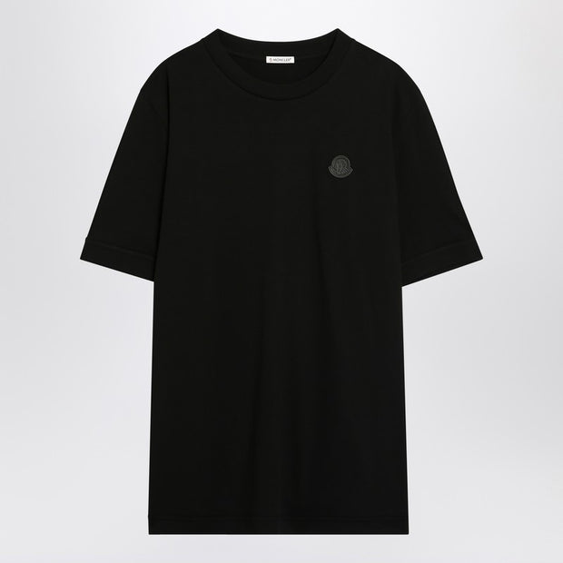 Moncler Black Cotton T-shirt With Logo Patch