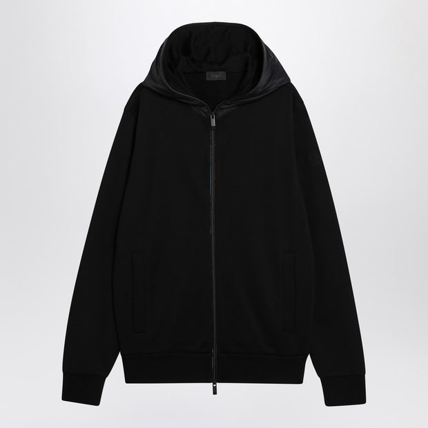 Moncler Black Zip Sweatshirt In Cotton And Nylon