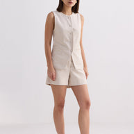 Reistor Cotton Tweed Vest Jacket Set In Cream