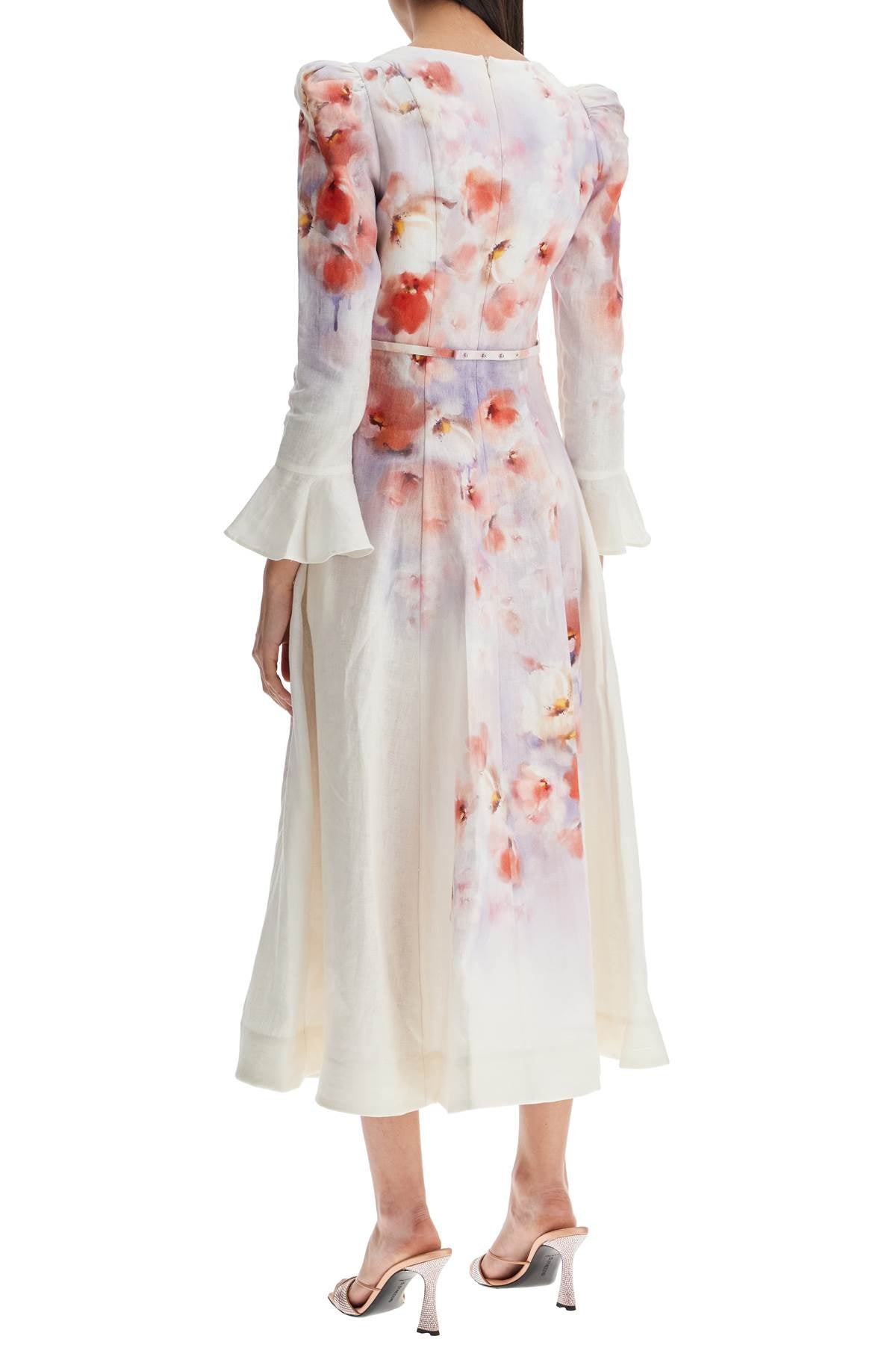 Zimmermann White Floral Linen Midi Dress Ciara