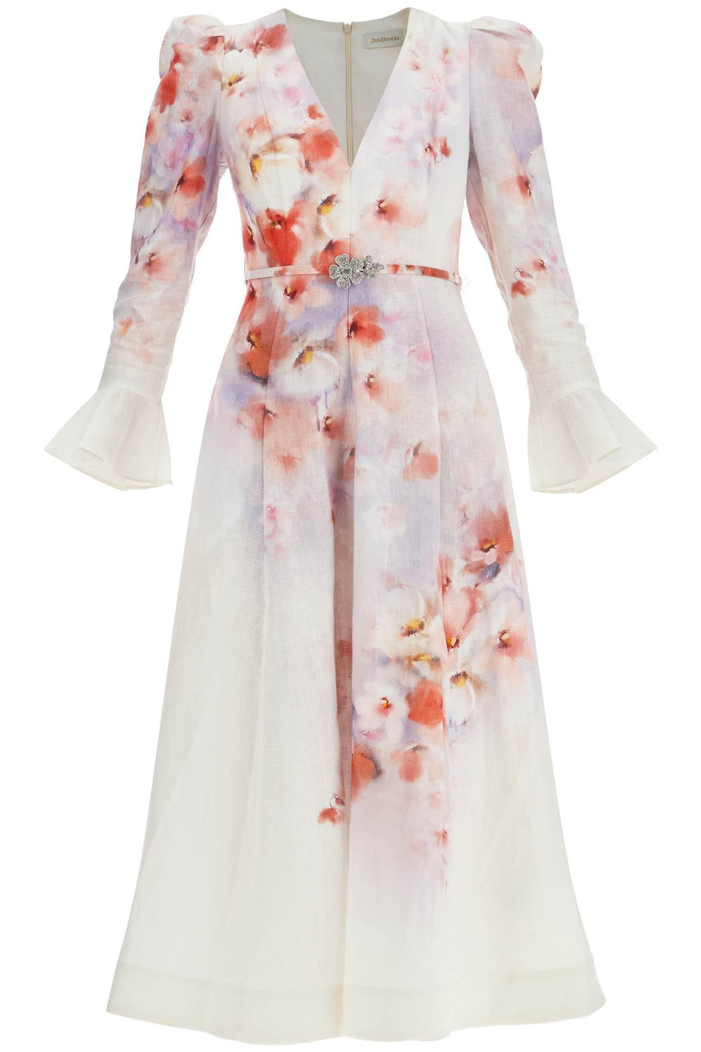 Zimmermann White Floral Linen Midi Dress Ciara