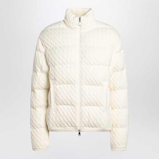 Moncler White Puffer Jacket With Braids In Cotton Blend