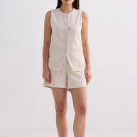 Reistor Cotton Tweed Vest Jacket Set In Cream