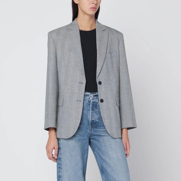 ANINE BING Blazer Quinn In Ivory/black Herringbone