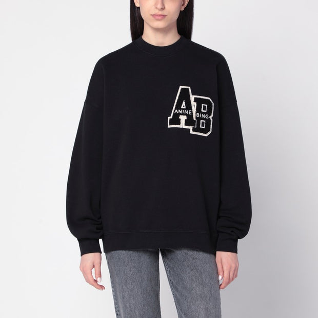 ANINE BING Black Miles Letterman Oversized Sweatshirt