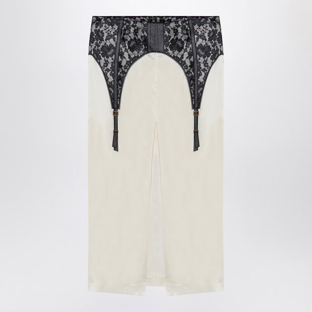 Moschino Ivory Midi Skirt With Illusion Lace Print