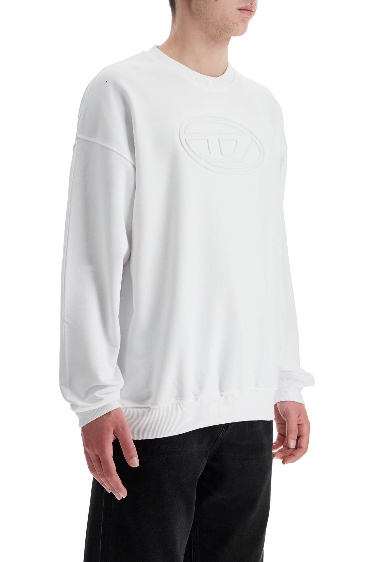 Diesel White Cotton Sweatshirt With Raised Logo