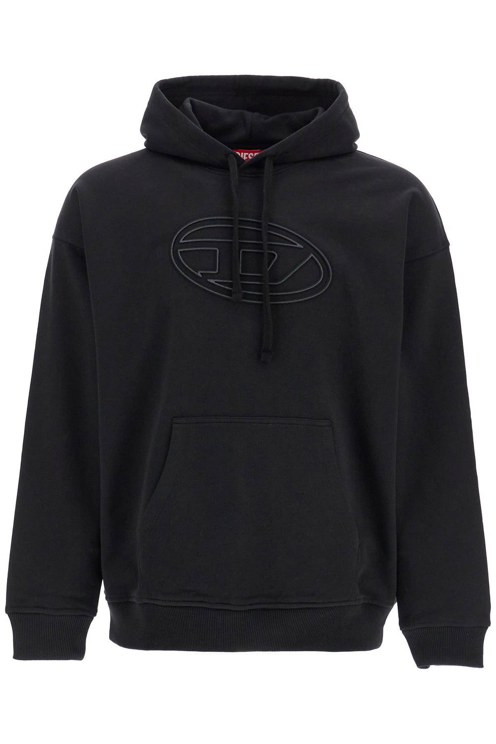 Diesel Black Cotton Hoodie With Embossed Logo