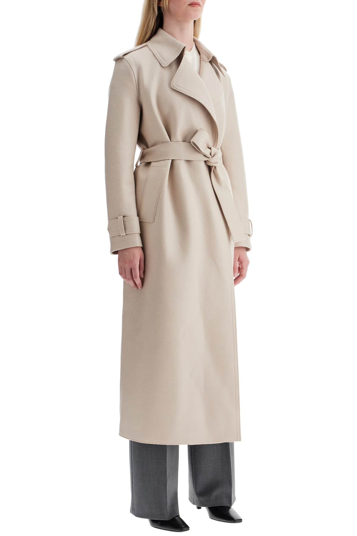 Harris Wharf London Pressed Wool Belted Trench Coat