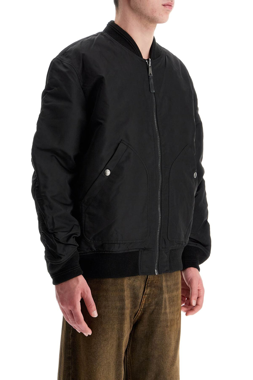 Diesel Classic Black Nylon Bomber Jacket With Zip And Side Pockets