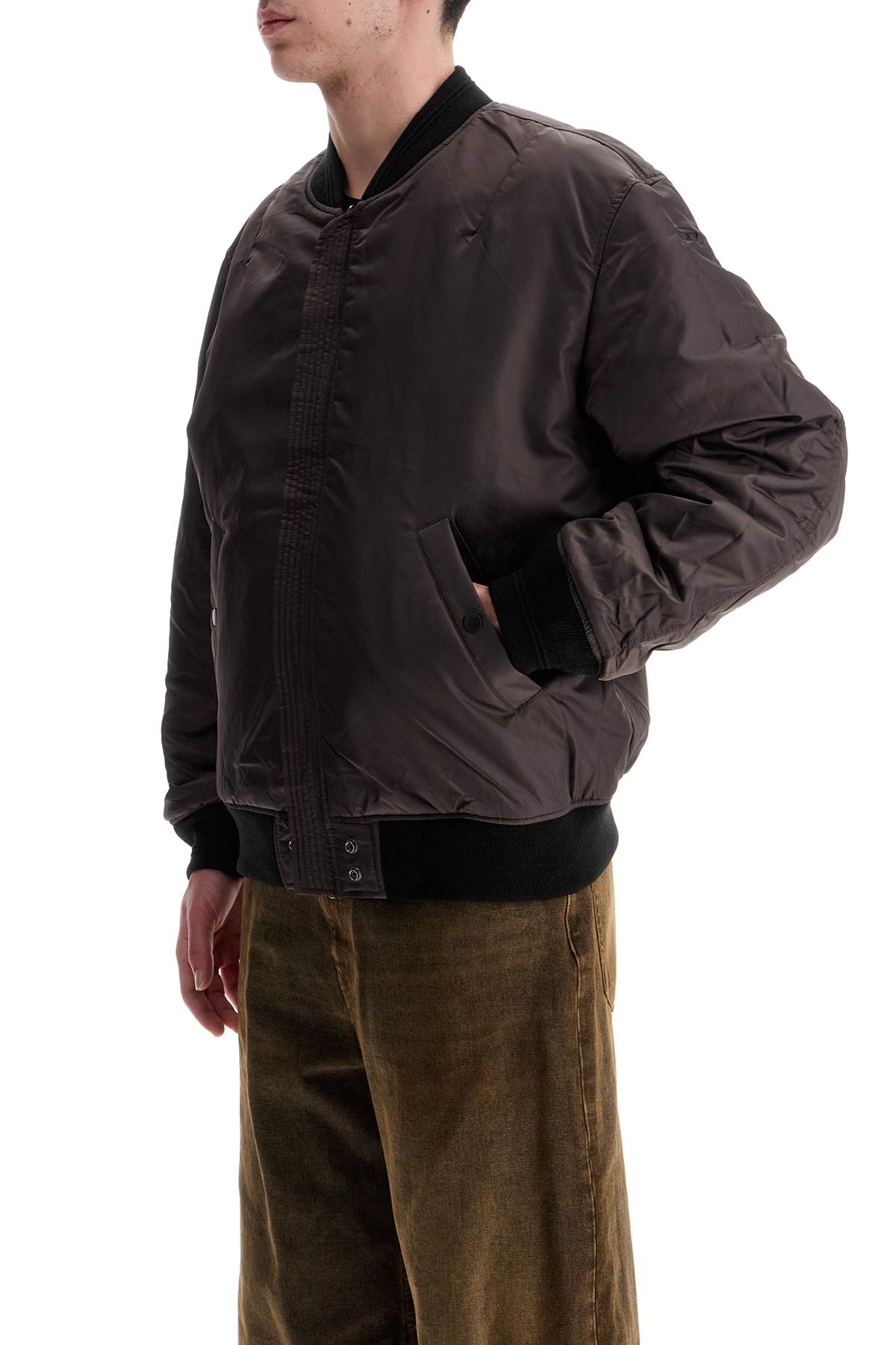 Diesel Classic Black Nylon Bomber Jacket With Zip And Side Pockets