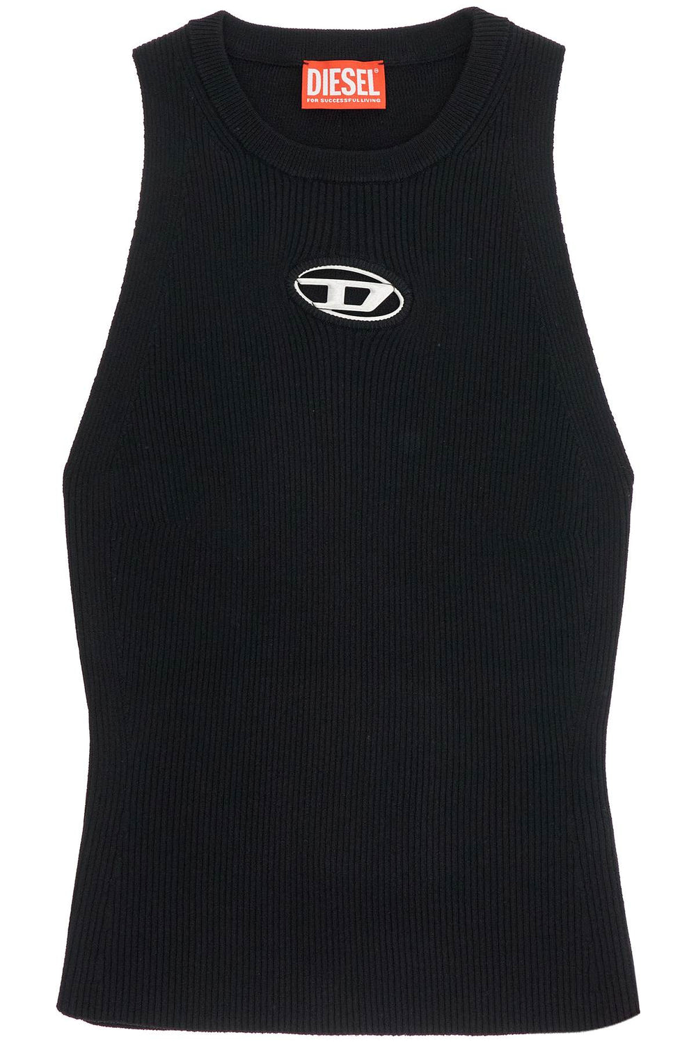 Diesel Black Sleeveless Top In Viscose With Embroidered Logo