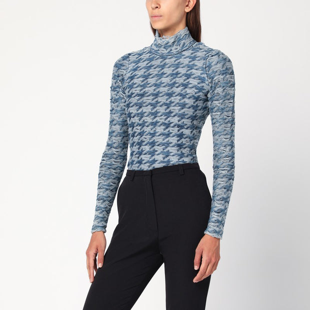 Diesel Blue/light Grey Patterned Turtleneck Sweater